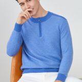 New Design Blue Color Zipper Crew Neck Cashmere Sweater for Sale