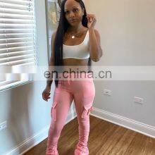 Amazon Hot 2021 European and American Casual Cotton Blended Skinny Trousers Flared Mid-waist Casual Pants thumbnail-5