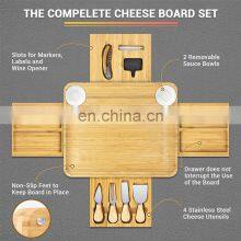 Bamboo Wood Slate Serving Tray Cheese Platter Knife Set Extra Large Charcuterie Cheese Board thumbnail-5