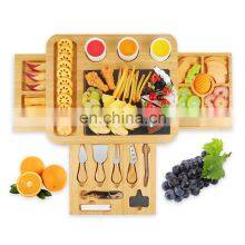 Bamboo Cheese Board Set 3 Slide Out Drawers And Stainless Steel Knife thumbnail-1