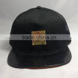 Custom Flat Brim Trucker Cap Glod Metal Plate Mesh Cap 6 Panel Pu Brim Trucker Hats thumbnail-5