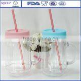 Korea Hot Sell Mason Mug Plastic Straw Mug Double Wall Plastic Thermo Mug thumbnail-2
