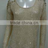 2015 New Fashion High Quality Sequin Fashion Lace Blouse Designs , Crochet Blouse Wholesale China