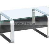 2015 wooden shelf glass top coffee table