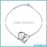 Wholesale 925 Sterling Silver Curb Chain Link Inlay Clear CZ Heart Shape Charm Bracelet