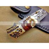 A HANDMADE QUALITY WITH STAG AND ROSE WOOD COMBINATION ON HANDLE, HANDMADE DAMASCUS STEEL LINER LOCK HUNTING FOLDING KNIFE thumbnail-2