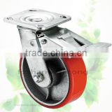 6 Inch Red PU Cast Iron Brake Adjustable Industrial Caster