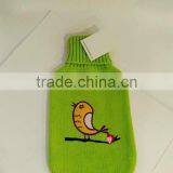 Green Hot Water Bottle Kintted Yellow Bird Cover thumbnail-1