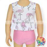 Cute Flamingo Ruffle Sleeveless Swimwear White And Pink Two Piece Baby Girls Swimming Suits