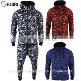 Cheap 100% Cotton Camo Hooded Zip up Hoodie and Jogging Pants Men Tracksuit Set With no Logo thumbnail-1