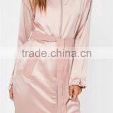 MGOO 2017 New Arrival Long Sleeves Custom Silky Duster Coat Women Pink Zip Up Jackets Spring Satin Blazers thumbnail-4