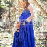 Mommy And Daughter Party Dress Maternity Blue Chiffon Floor Length Gown Dress thumbnail-2