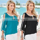 2016 Ebay Hotsale Womens Puls Size S-5XL Tops and Blouse Offsholder Batwing Sleeves t Shirts Chiffon Materails thumbnail-1