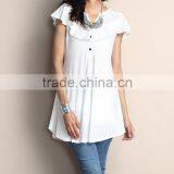 Hot Selling Women Blouse With White Ruffle Notch Neck Cap-Sleeve Tunic Women Tops Women Wear GD90426-8 thumbnail-2