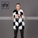 Beautiful Black White Color Fur Hand Sewing Long Fur Vest Women Real Fox Fur Gillets thumbnail-3