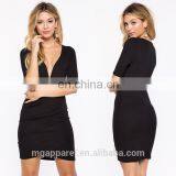Latest Fashion Women Sheath Dress Pattern Short Sleeve Sexy Plunge Neck Wrap Tight Mini Dress thumbnail-1