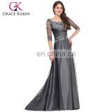 Grace Karin 2016 New Collection 1/2 Sleeve Square Neck Dark Grey Long Mother of the Bride Dress With Sleeves GK000029-1