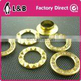 Wholesale 17mm High Quality Decorative Rhinestone Grommets Round Gold Diamond Eyelet