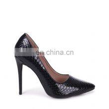 Black beautiful lizard patent design pumps high heels sandals pointed toe heel ladies attractive and black effect shoes