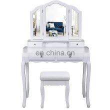 Simple Modern Furniture Dressing Table 5-drawer Makeup Dresser Set With Mirror White