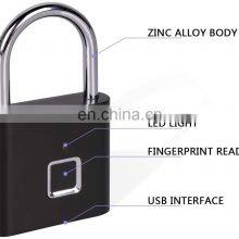 Wholesale Low Price Portable USB Rechargeable IP65 Waterproof Zinc Alloy Smart Biometric Keyless Fingerprint Padlock for Luggage thumbnail-2