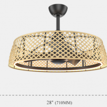 New Private Model 28 Inch Rattan Woven Fan Light, Wooden Cage Fan, Living Room Ceiling Mounted Electric Fan, Bedroom Light（Wechat:13510231336） thumbnail-2