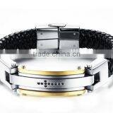 2016 Trendy Genuine Leather Bracelets 316L Stainless Steel Man Bracelet Paypal Accept