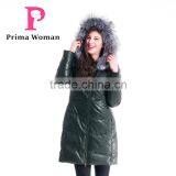 Winter Women Medium Length Slim Fit Leather Coat With Silver Fox Hat Overcoat thumbnail-4
