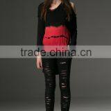 PT-042 Black and Red Color V-neck One Shoulder High-low Hemline T-shirt thumbnail-6