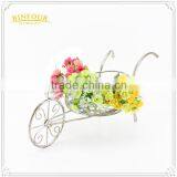 Metal White Wheelbarrow Shaped Planter Holder Flower Pot thumbnail-1