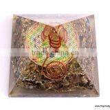 Big Orgone Energy Blue Aventurine Pyramid With Flower Of Life Symbol And Crystal Point | Flower Of Life Pyramid