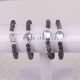 Natural Labradorite Stone Beaded Bracelets, with Pave Crystal Moonstone Connector Gemstone Druzy Bracelet