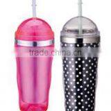 450ml Stainless Steel Inner Steel Outer Plastic Double Layer Cup With Straw thumbnail-3