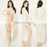Custom Swim Wear Woman Swim Shirts 100% Nylon 3/4 Sleeves Open Front Eyelash Sheer Lace Swim Kimono Beach Wear Cover Up thumbnail-1