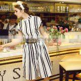 Women Fashion Short Sleeve White and Black Stripes Printing Button Down Loose Legging Casual Romper Jumpsuit thumbnail-1