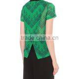 Wholesale Women Green Short Sleeves Round Neck Sheer Silk Top(DQE0092T) thumbnail-3