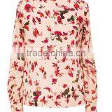 New Fashion Cotton Allover Round Neck Long Sleeves High Quality Direct Manufacturer See Through Collar Design Peasant Blouse thumbnail-3