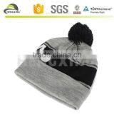 Gray And Purpule Canada Text Custom Knitted Pom Beanie Hat thumbnail-2