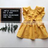 Summer Soft Newborn Baby Clothes Infant Plain Color Dress Ruffle Sleeve Design Girls Party Dresses With Bowknot thumbnail-4