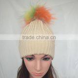 Myfur Random Color Raccoon Fur Pompom Knit Beanie Hat Wholesale thumbnail-2