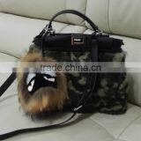 Handmade Lady Bag Leather Tote Bag For Women, Rabbit Fur Lady Handbag thumbnail-1