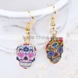 New Fashion Gold Plated Multicolor Halloween Sugar Skull Pattern Earrings thumbnail-2