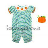 Pumpkin hand smocked long bubble for baby girl - BB723