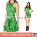 Women's Printed Floral Green Question Mark Skirts Pleated Dress for Sale thumbnail-1