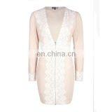 2016 New Fashion Summer Clothes Lace Trim Zip Front Bodycon Dress thumbnail-5