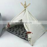 Pet Teepee Tent for Dogs Cats Portable Foldable Cotton Canvas Pets House Bed for Rabbit Puppy 4 Poles Pine Wooden With Floor Whi thumbnail-5