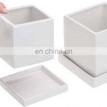 Big Large Indoor Rectangular Outdoor White Small Modern Ceramic Succulent Planter Flower Pots Set With Tray Saucer thumbnail-3