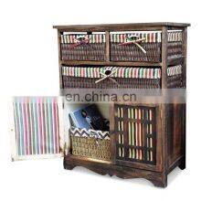 Home Wooden Frame Wicker Basket Drawer Storage Unit Cabinet Cupboards Organizer thumbnail-1