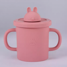 BPA Free Baby Silicone Sippy Cups Animal Shape Kids Toddler Training Drinking Silicon Straw Cup With Lid thumbnail-2