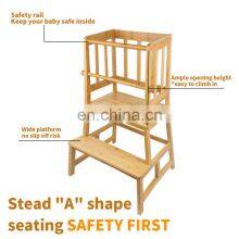 Bamboo Kitchen Step Stool Kids And Toddlers Kids Step Stool Standing Tower Learning Stool For Bathroom& Kitchen With Safety Rail thumbnail-2